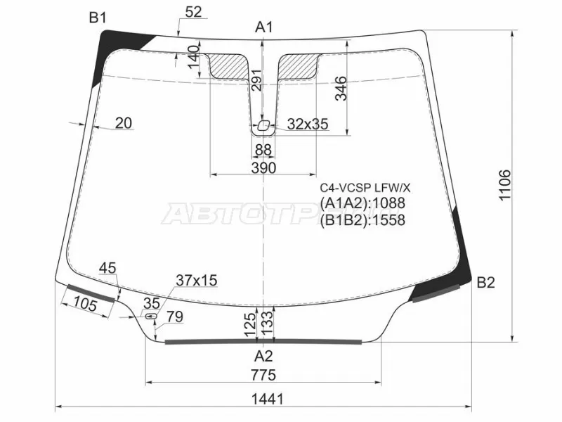 Стекло лобовое (Датчик дождя / Молдинг) Citroen C4 04-11 (XYG: C4-VCSP LFW/X)