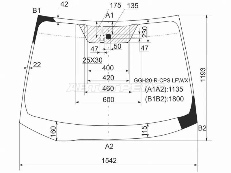 Стекло лобовое (Датчик дождя) Toyota Alphard (H20) 08-15  / Vellfire 08-15 (XYG: GGH20-R-CPS LFW/X)