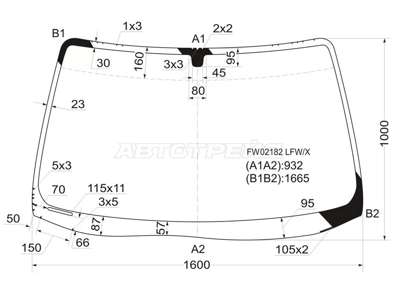 Стекло лобовое Acura MDX 00-06 (XYG: FW02182 LFW/X)