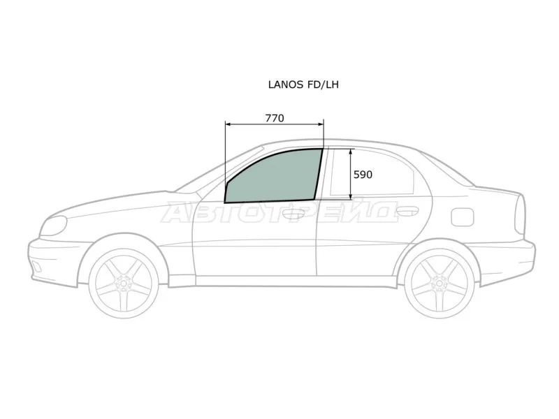 Стекло боковое опускное (Спереди / Слева / Цвет зеленый) Chevrolet Lanos 05-09  / Daewoo Lanos 97-08  / ЗАЗ Шанс 05-14 (XYG: LANOS FD/LH)