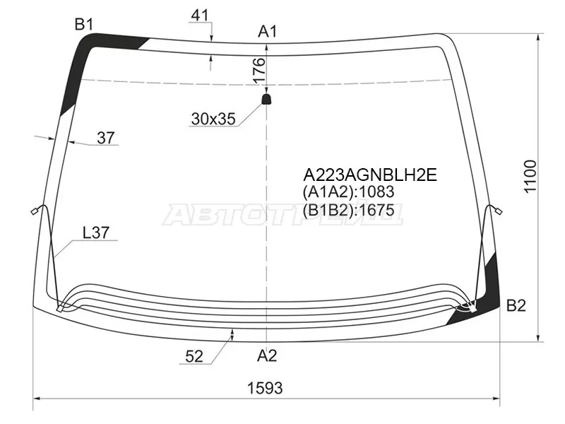 Стекло лобовое (Обогрев щеток) Chrysler Town&Country 95-07  / Voyager 95-07  / Dodge Caravan 96-07 (FUYAO: A223AGNBLH2E)