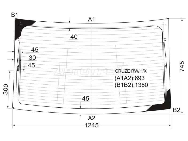Стекло заднее (Цвет зеленый / Обогрев / Антенна / 4D SED) Chevrolet Cruze 09-15  / Daewoo Lacetti 08-11 (XYG: CRUZE RW/H/X)