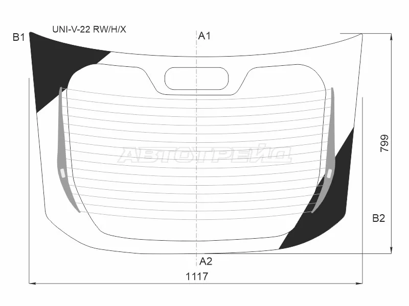 Стекло заднее (Цвет зеленый / Обогрев / 4D SED) Changan UNI-V 22- (XYG: UNI-V-22 RW/H/X)