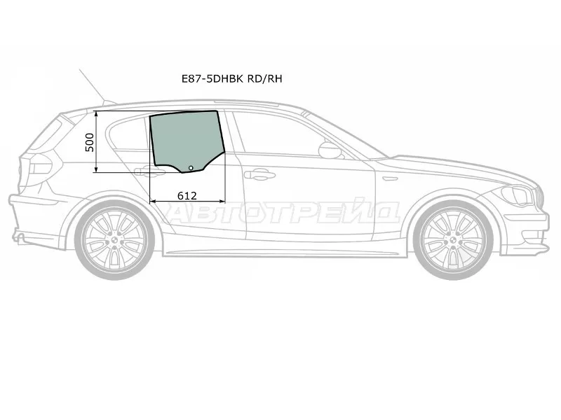 Стекло боковое опускное (Сзади / Справа / Цвет зеленый) BMW 1-Series 04-13 (XYG: E87-5DHBK RD/RH)
