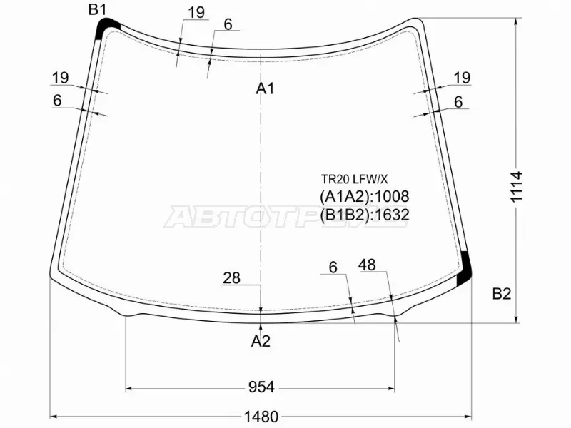 Стекло лобовое Toyota Estima 90-99  / Estima Emina 92-99  / Estima Lucida 92-99  / Previa 90-00 (XYG: TR20 LFW/X)