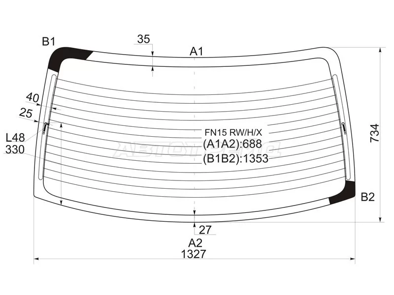 Стекло заднее (Цвет зеленый / Обогрев) Nissan Almera 95-00  / Sunny 95-99  / Pulsar 95-00 (XYG: FN15 RW/H/X)