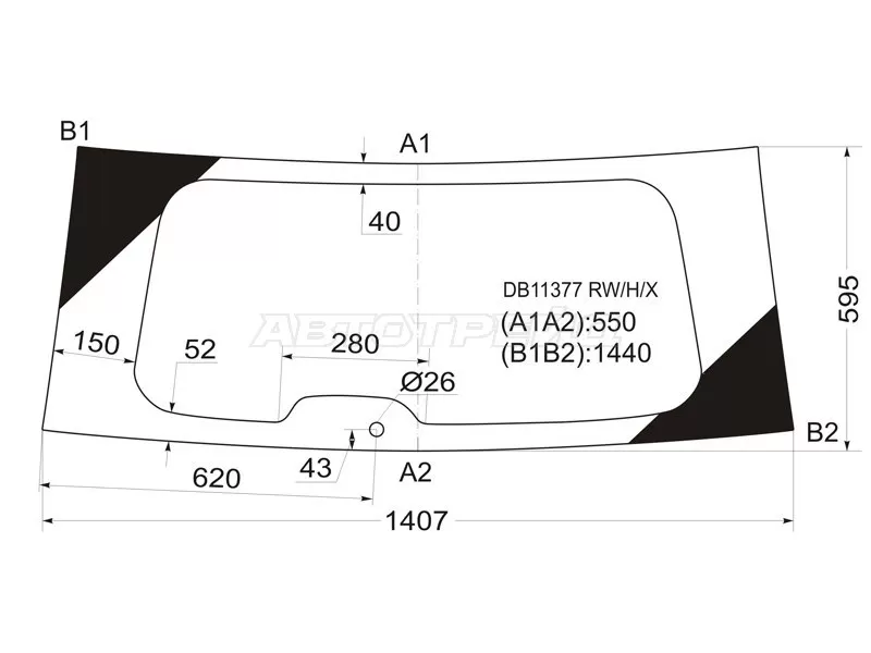 Стекло заднее (Цвет зеленый) Chrysler Grand Voyager 08-15  / Town&Country 08-15  / Voyager 07-16  / Dodge Caravan 07-18 (XYG: DB11377 RW/H/X)