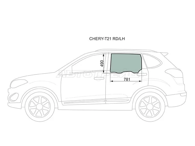 Стекло боковое опускное (Сзади / Слева / Цвет зеленый) Chery Tiggo 5 14-20 (XYG: CHERY-T21 RD/LH)