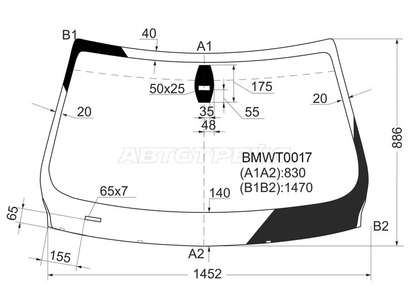 Стекло лобовое (Датчик дождя) BMW 3-Series 05-14  / M3 06-13 (KMK: BMWT0017)