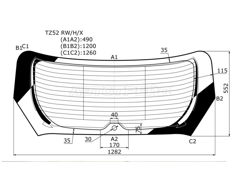 Стекло заднее (Цвет зеленый / Обогрев / Антенна) Nissan Murano 16-22 (XYG: TZ52 RW/H/X)