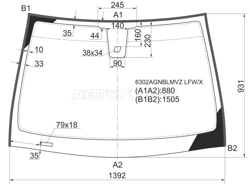 Стекло лобовое (Датчик дождя / Молдинг) Opel Astra 04-13  / Astra Family 11-14 (XYG: 6302AGNBLMVZ LFW/X)