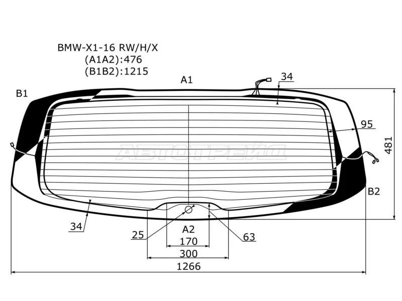 Стекло заднее (Цвет зеленый / Обогрев / Антенна) BMW X1 15-22 (XYG: BMW-X1-16 RW/H/X)