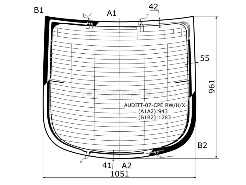 Стекло заднее (Цвет зеленый / Обогрев / Антенна) Audi TT 06-14 (XYG: AUDITT-07-CPE RW/H/X)