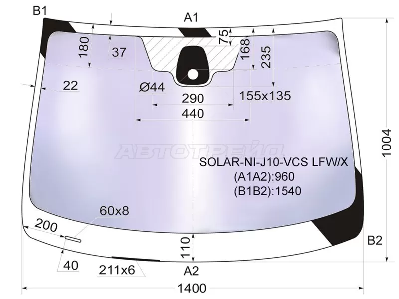 Стекло лобовое (Атермальное / Датчик дождя) Nissan Qashqai 06-13  / Dualis 07-14  / Qashqai+2 08-14 (XYG: SOLAR-NI-J10-VCS LFW/X)