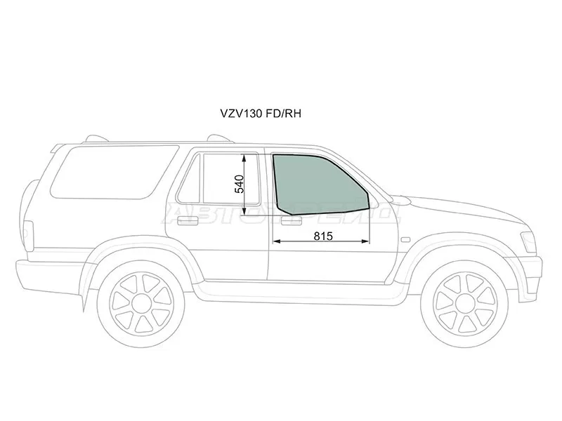 Стекло боковое опускное (Спереди / Справа / Цвет зеленый) Toyota 4Runner 89-95  / Hilux Surf 89-95 (XYG: VZV130 FD/RH)