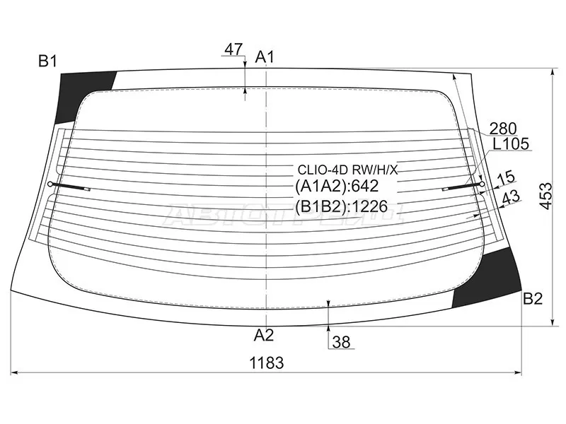 Стекло заднее (Цвет зеленый / Обогрев) Renault Clio 98-09  / Symbol 99-08 (XYG: CLIO-4D RW/H/X)