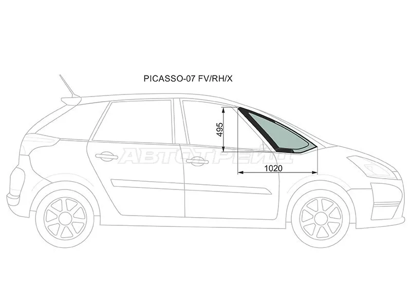 Стекло форточки (Цвет зеленый) Citroen C4 Picasso 07-14  / Grand C4 Picasso 07-14 (XYG: PICASSO-07 FV/RH/X)