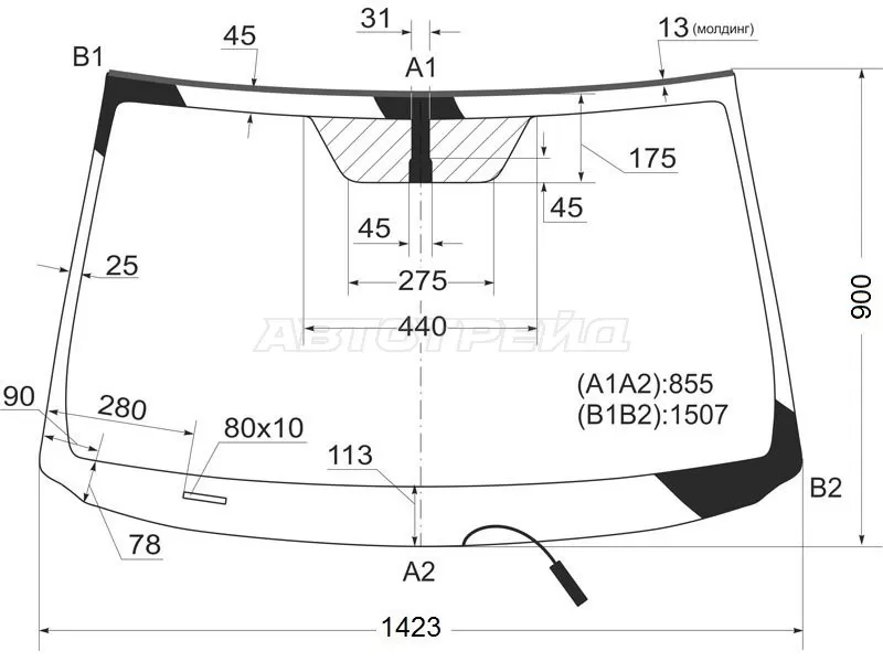 Стекло лобовое (Обогрев щеток / Молдинг) Toyota RAV4 (XA30) 05-13  / Vanguard 07-13 (TOYOTA: 56101-42330)