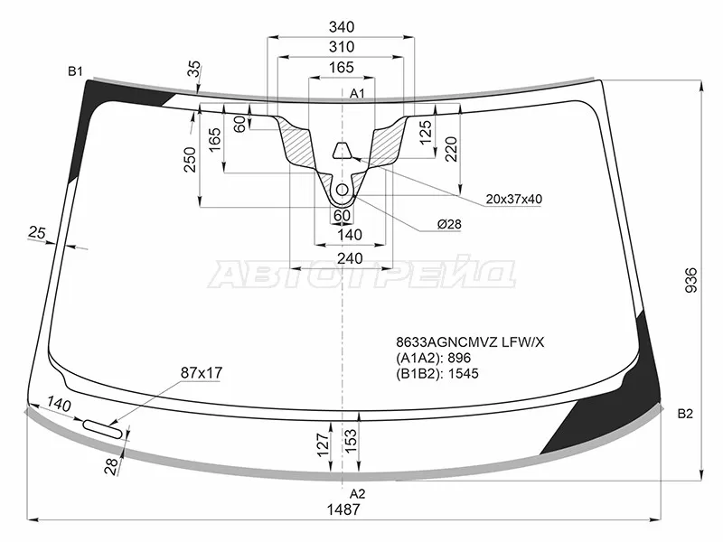 Стекло лобовое (Камера / Датчик дождя / Молдинг / SPORTBACK) Audi A5 16-  / S5 17- (XYG: 8633AGNCMVZ LFW/X)