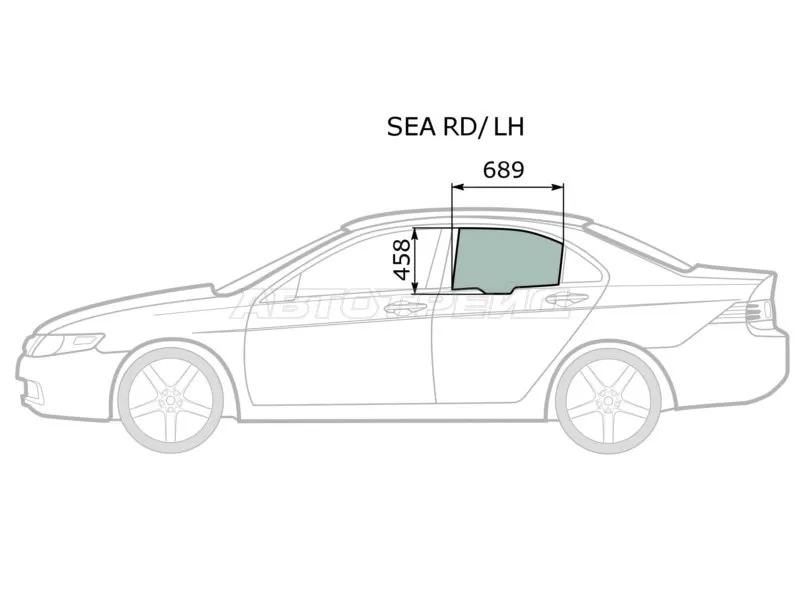 Стекло боковое опускное (Сзади / Слева / Цвет зеленый) Honda Accord 02-08  / Acura TSX 03-08 (XYG: SEA RD/LH)