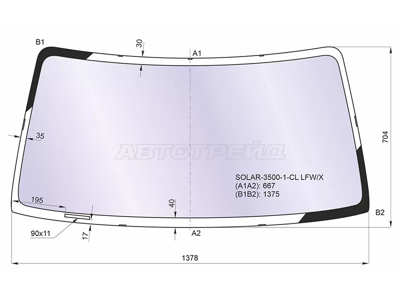 Стекло лобовое (Атермальное) Toyota Hilux Pick Up 97-04  / 4Runner 95-02  / Hilux Surf 95-02 (XYG: SOLAR-3500-1-CL LFW/X)