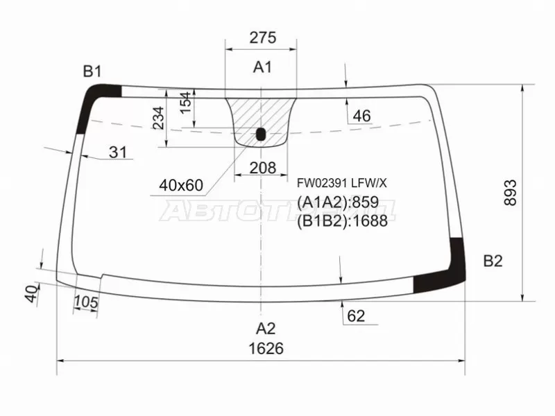Стекло лобовое Infiniti QX56 04-10  / Nissan Armada 03-16  / Titan 03-15 (XYG: FW02391 LFW/X)