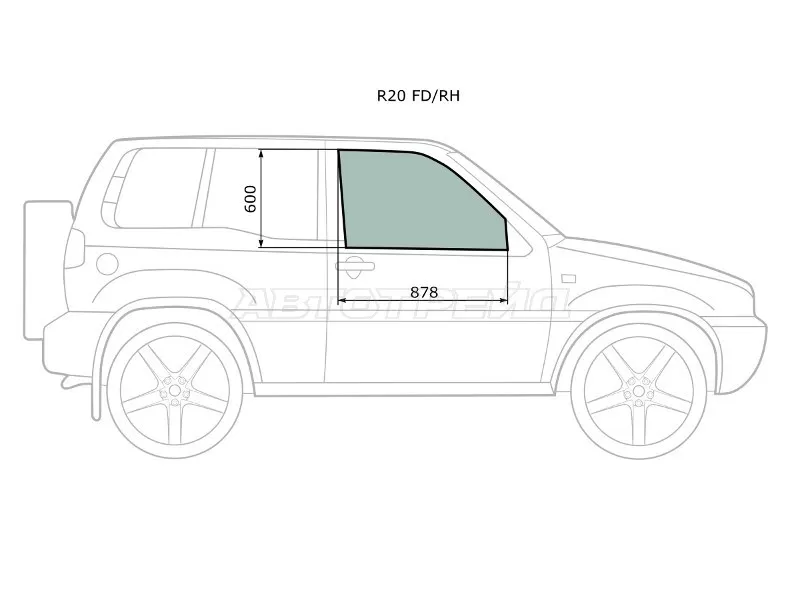Стекло боковое опускное (Спереди / Справа / Цвет зеленый) Nissan Terrano 93-95  / Ford Maverick 93-00  / Nissan Mistral 94-99  / Terrano II 93-06 (XYG: R20 FD/RH)