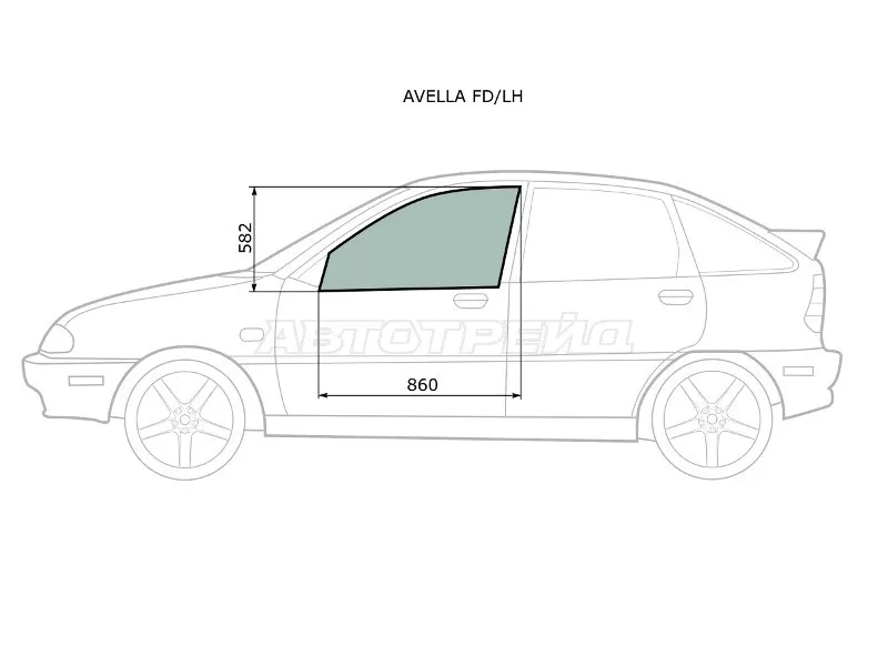 Стекло боковое опускное (Спереди / Слева / Цвет зеленый) Ford Aspire 94-98  / Kia Avella 97-00 (XYG: AVELLA FD/LH)