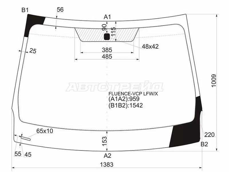 Стекло лобовое Renault Fluence 09-17  / Megane 08-16 (XYG: FLUENCE-VCP LFW/X)