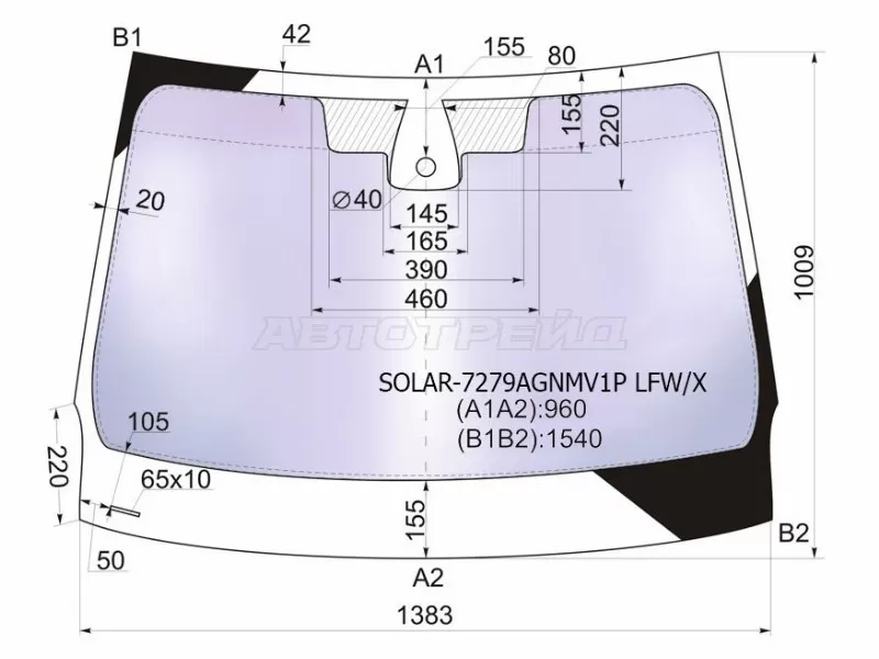 Стекло лобовое (Атермальное / Датчик дождя) Renault Fluence 09-17  / Megane 08-16 (XYG: SOLAR-7279AGNMV1P LFW/X)