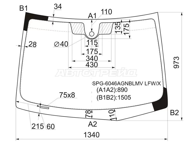 Стекло лобовое (Датчик дождя) Nissan Tiida 04-14  / Tiida Latio 04-12  / Versa 06-12 (SAT: SPG-6046AGNBLMV LFW/X)