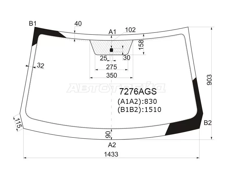 Стекло лобовое Nissan Terrano 14-22  / Renault Duster 10-21  / Sandero 09-14  / Dacia Duster 10-17  / Sandero 08-12  / Renault Sandero Stepway 10-14 (AGC: 7276AGS)