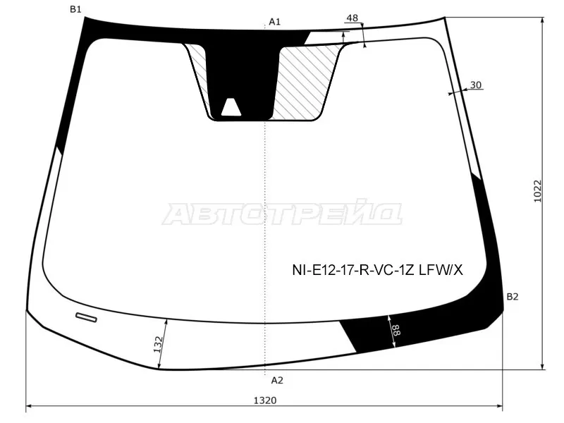 Стекло лобовое (Камера) Nissan Note 16-20 (XYG: NI-E12-17-R-VC-1Z LFW/X)