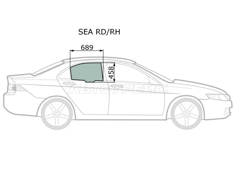 Стекло боковое опускное (Сзади / Справа / Цвет зеленый) Honda Accord 02-08  / Acura TSX 03-08 (XYG: SEA RD/RH)