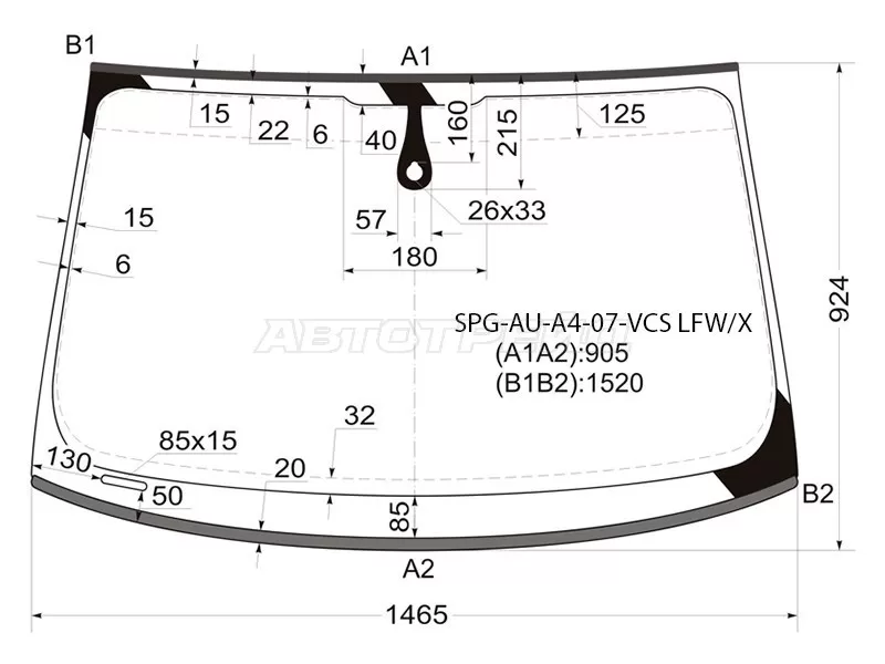 Стекло лобовое (Датчик дождя / Молдинг) Audi A4 08-12  / S4 08-11 (SAT: SPG-AU-A4-07-VCS LFW/X)
