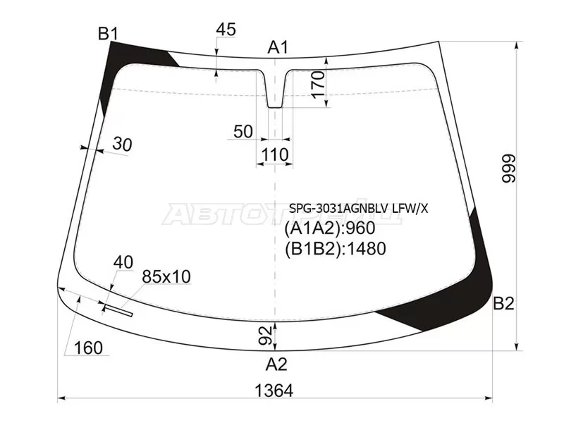 Стекло лобовое Chevrolet Aveo 11-15 (SAT: SPG-3031AGNBLV LFW/X)