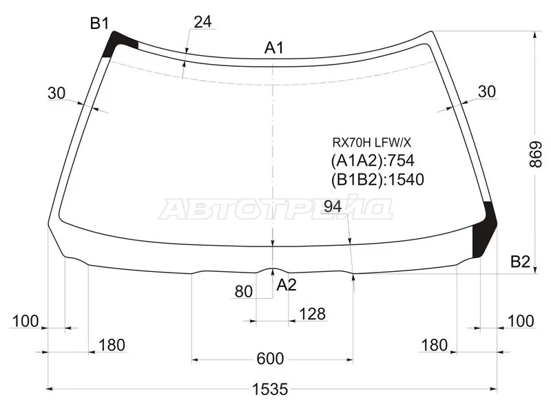 Стекло лобовое (Hardtop) Toyota Mark II 84-88  / Chaser 84-88 (XYG: RX70H LFW/X)
