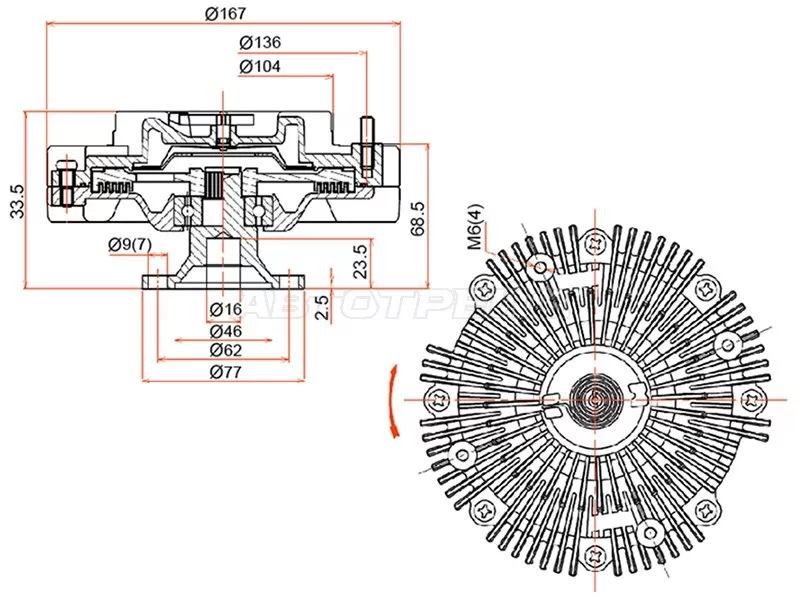 Вискомуфта TOYOTA HILUX,LAND CRUISER PRADO 5VZ-FE 95- (SAT: ST-16210-62030)