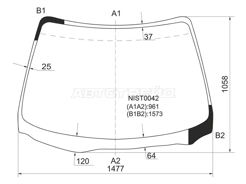 Стекло лобовое Nissan Bassara 99-03  / Presage 98-03 (KMK: NIST0042)
