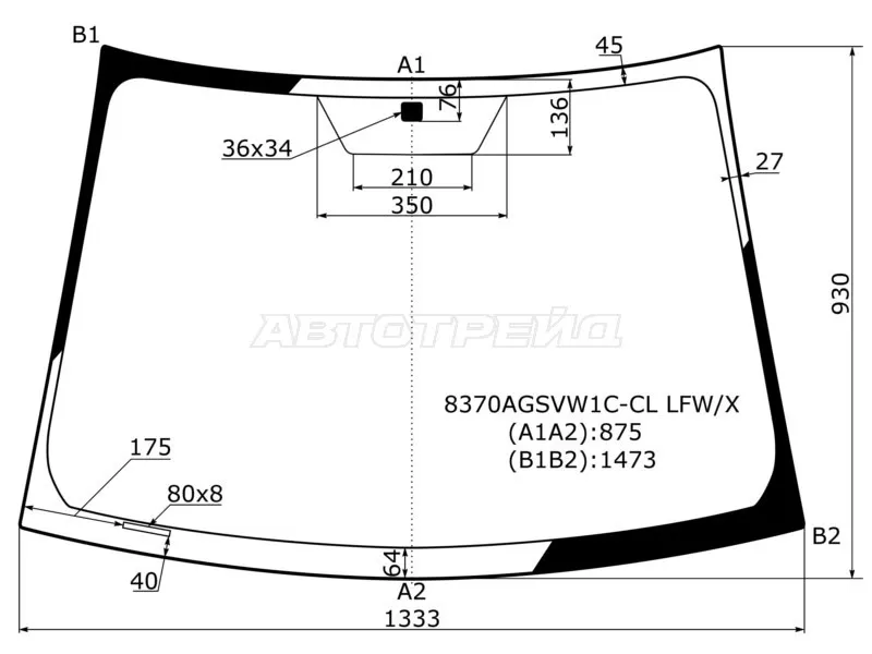 Стекло лобовое Toyota Vitz 05-10  / Vios 07-13  / Yaris 05-13 (XYG: 8370AGSVW1C-CL LFW/X)