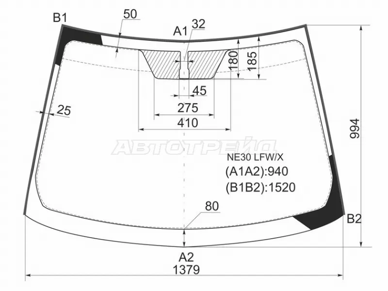 Стекло лобовое Toyota Auris 06-12  / Blade 06-12 (XYG: NE30 LFW/X)