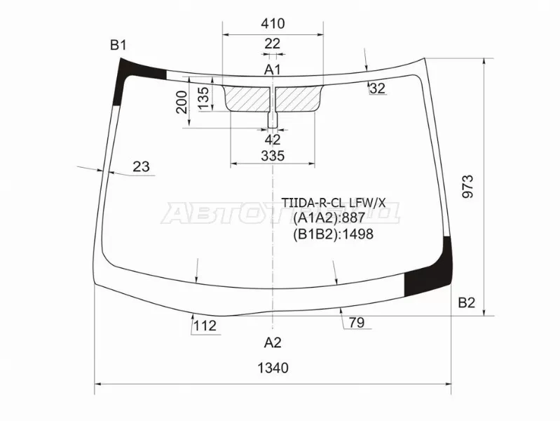 Стекло лобовое Nissan Tiida 04-14  / Tiida Latio 04-12  / Versa 06-12 (XYG: TIIDA-R-CL LFW/X)