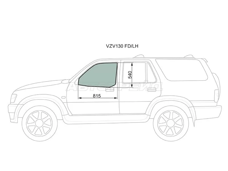 Стекло боковое опускное (Спереди / Слева / Цвет зеленый) Toyota 4Runner 89-95  / Hilux Surf 89-95 (XYG: VZV130 FD/LH)
