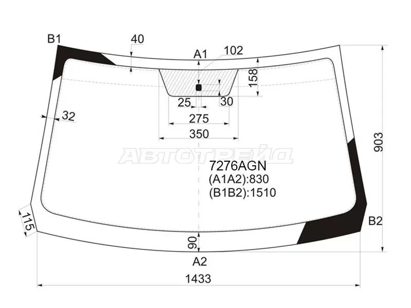 Стекло лобовое Nissan Terrano 14-22  / Renault Duster 10-21  / Sandero 09-14  / Dacia Duster 10-17  / Sandero 08-12  / Renault Sandero Stepway 10-14 (FUYAO: 7276AGN)