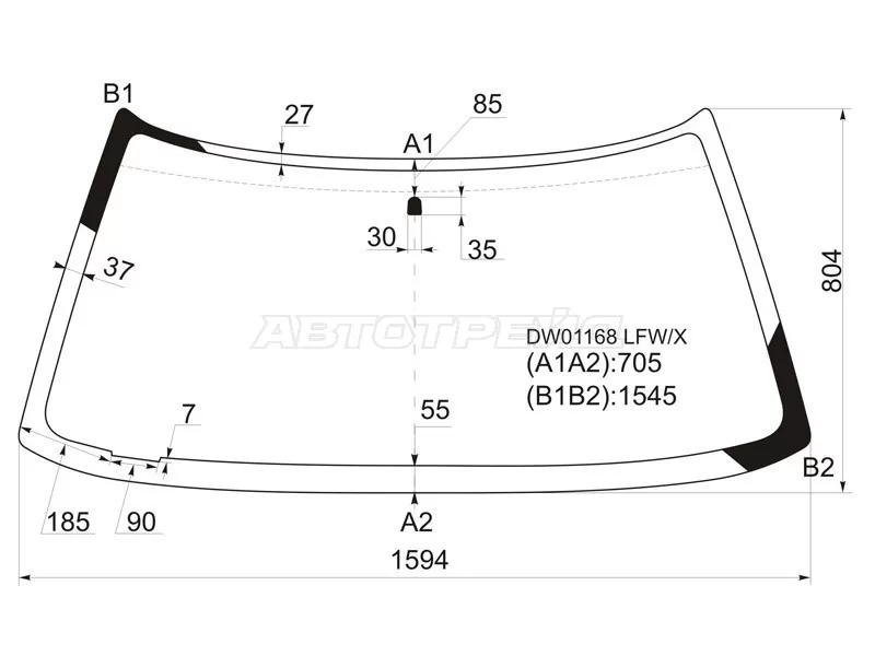 Стекло лобовое Chevrolet Blazer 94-05 (XYG: DW01168 LFW/X)