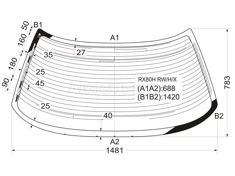 Стекло заднее (Цвет зеленый / Обогрев / Антенна) Toyota Mark II (X80) 88-96 (XYG: RX80H RW/H/X)