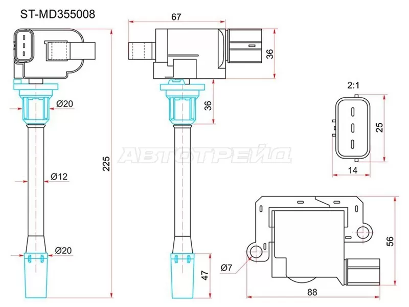 Катушка зажигания MITSUBISHI GALANT EA#W 99-03 /LANCER 95- 4G64 (SAT: ST-MD355008)