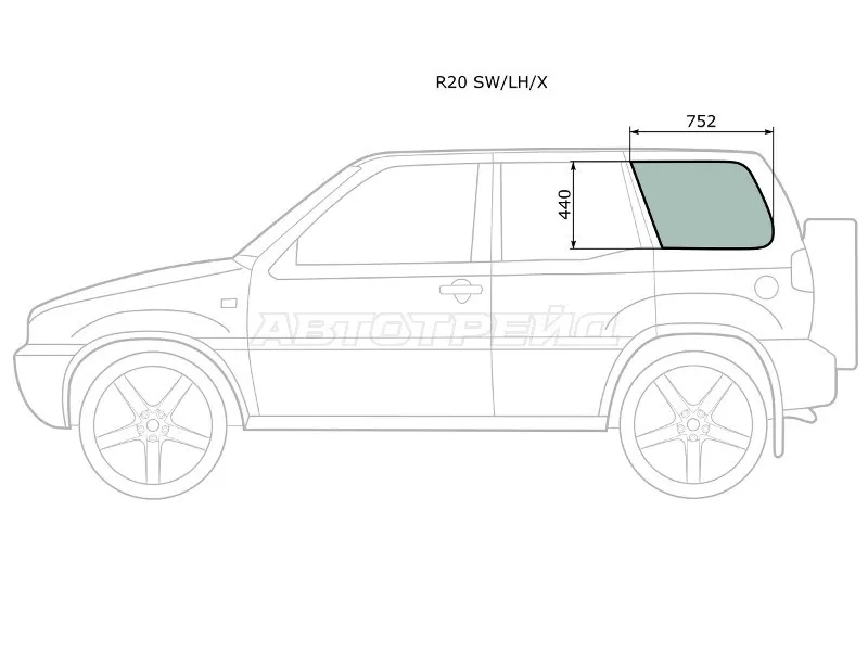 Стекло кузова боковое (не опускное) (Слева / Цвет зеленый) Nissan Terrano 93-95  / Ford Maverick 93-00  / Nissan Mistral 94-99  / Terrano II 93-06 (XYG: R20 SW/LH/X)