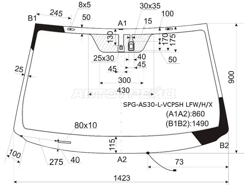 Стекло лобовое (Обогрев щеток / Датчик дождя) Toyota RAV4 (XA30) 05-13 (SAT: SPG-AS30-L-VCPSH LFW/H/X)
