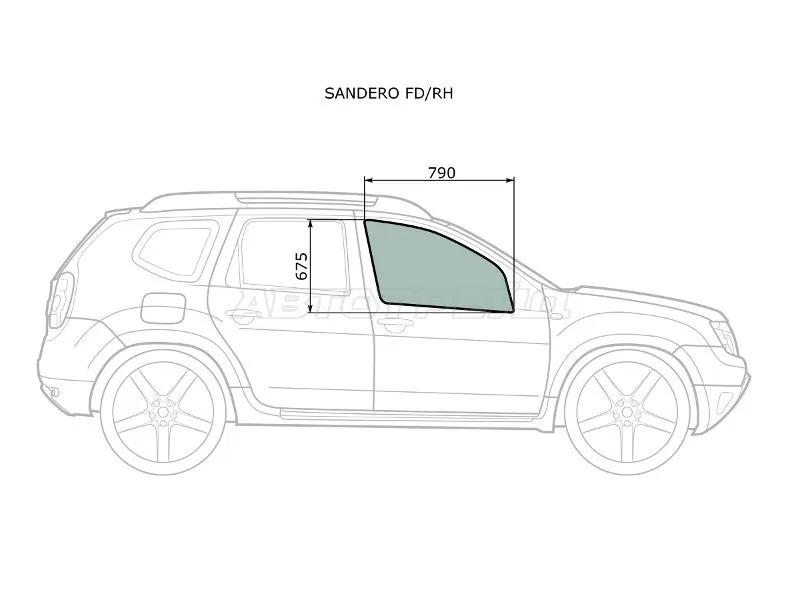Стекло боковое опускное (Спереди / Справа / Цвет зеленый) Nissan Terrano 14-22  / Renault Duster 10-21  / Sandero 09-14  / Dacia Duster 10-17  / Sandero 08-12  / Renault Sandero Stepway 10-14 (XYG: SANDERO FD/RH)